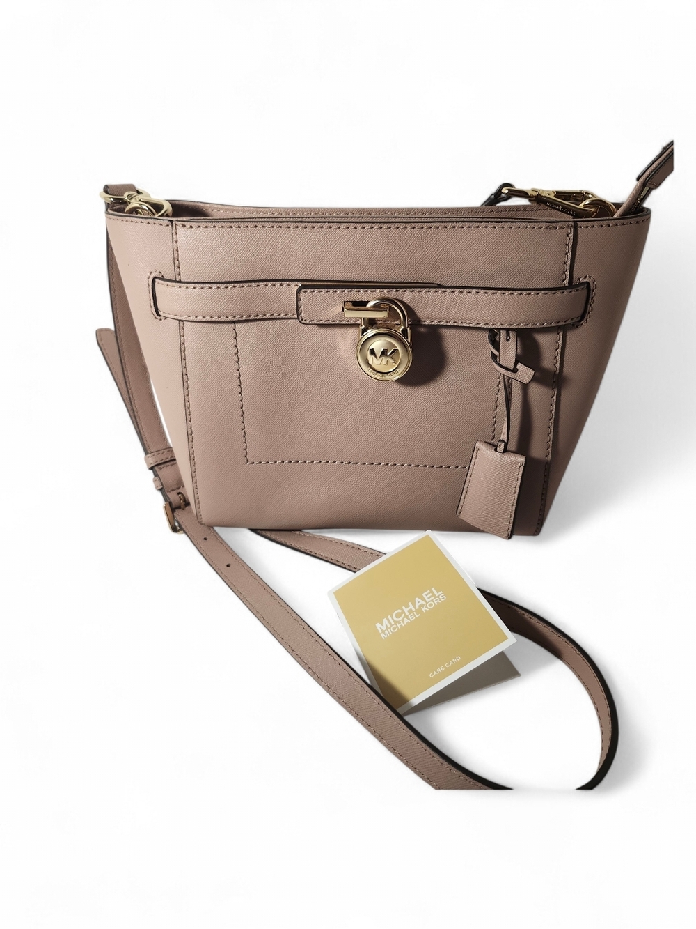 Michael Kors Women's Leather Crossbody Bag in Taupe/ Pastel Pink Hamilton